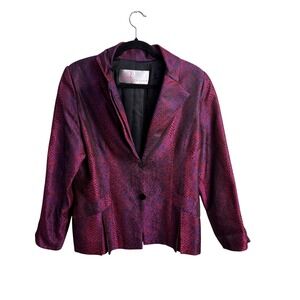 Linda Cunningham Womens Metallic Purple Pink Snakeskin Blazer Jacket Size 12 USA